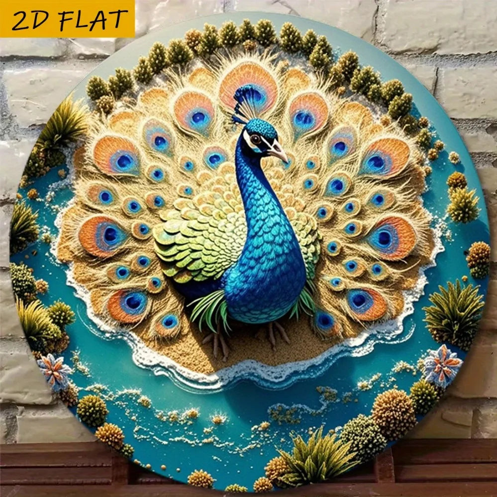 2D Metal Sign, Peacock Wall Decor,