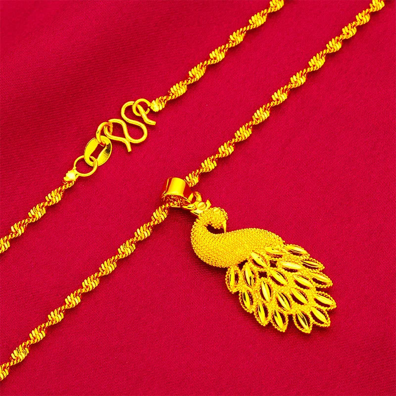 24K Gold Peacock Pendant Necklace – AU999