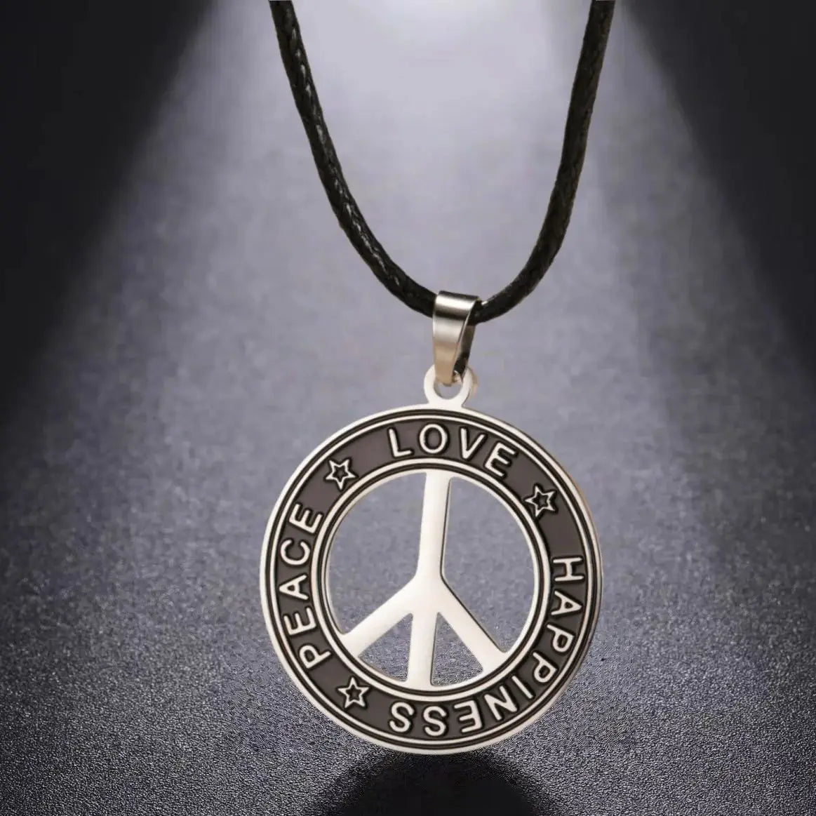Peace Sign Choker for Men Stainless Steel Pendant Necklace