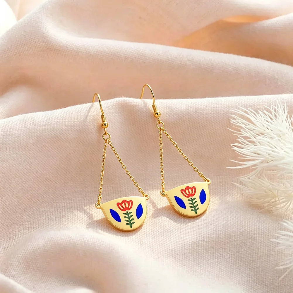 Enamel Flower Drop Earrings