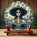 La Catrina 2D Flat Round Aluminum Wall Art , Day of the Dead Theme