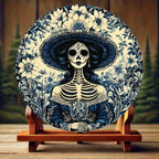 La Catrina 2D Flat Round Aluminum Wall Art , Day of the Dead Theme