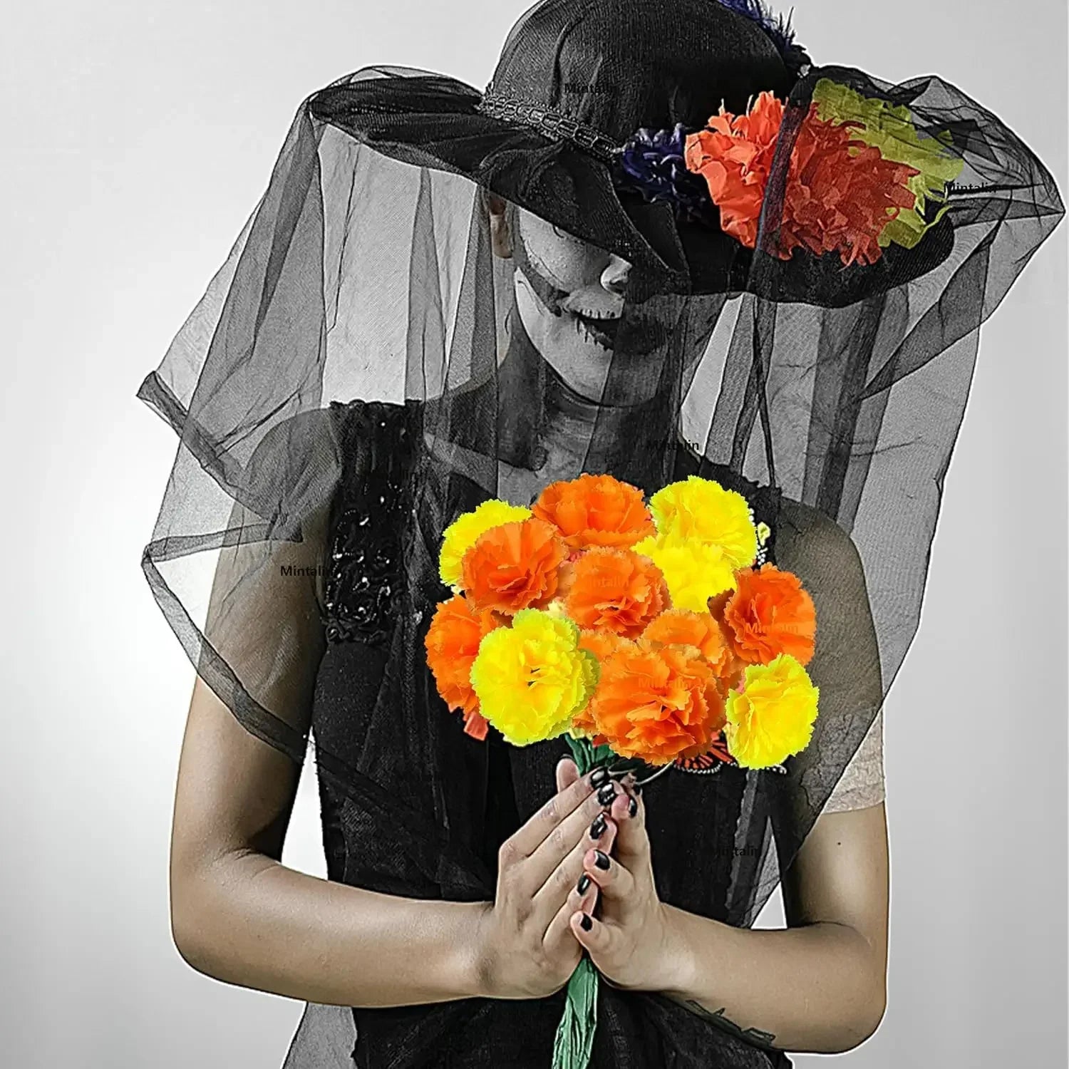 Artificial Marigold Flowers Day of The Dead, Diwali, Halloween Home Decor