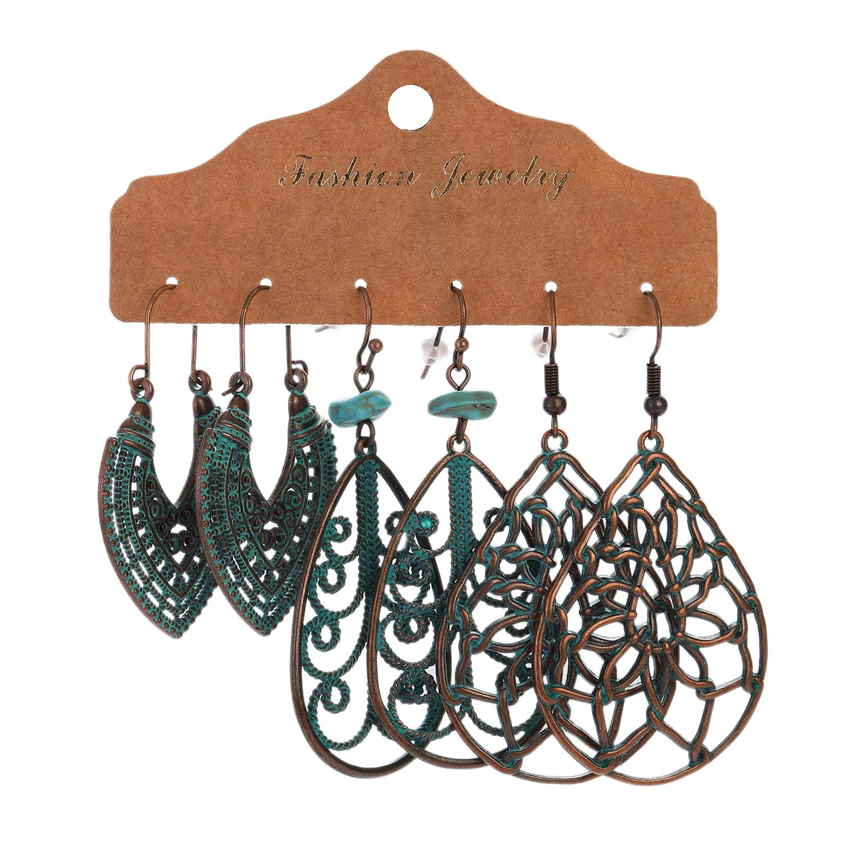 Vintage Bronze Irregular Geometric Triangle Arrow Tassel Dangle Earrings