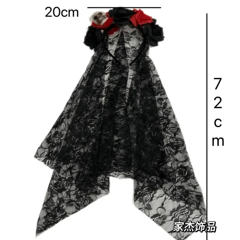 1PCS Black Veil Rose Flower Headband Day of The Dead Party