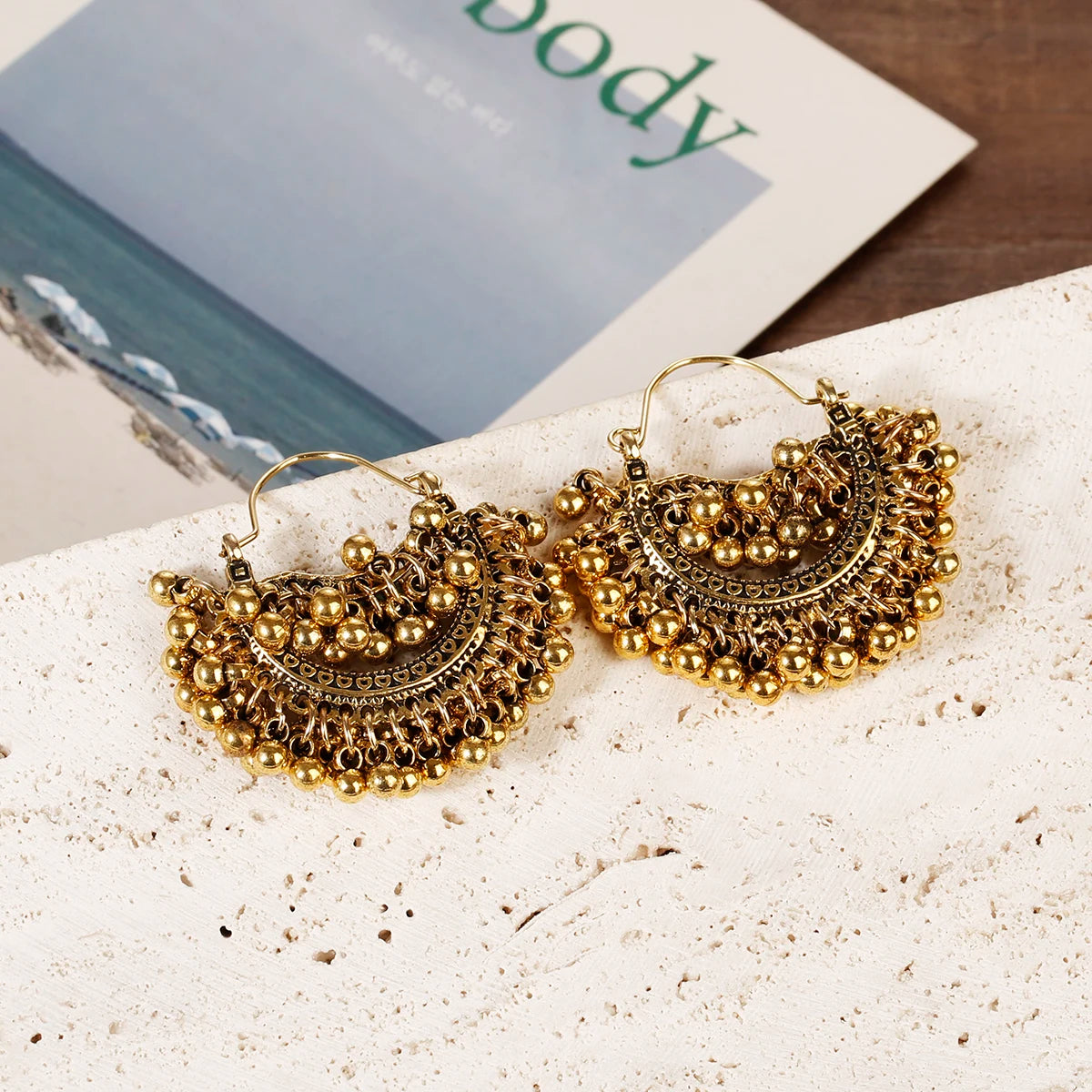 Boho Gold Color Beads Tassel Earring