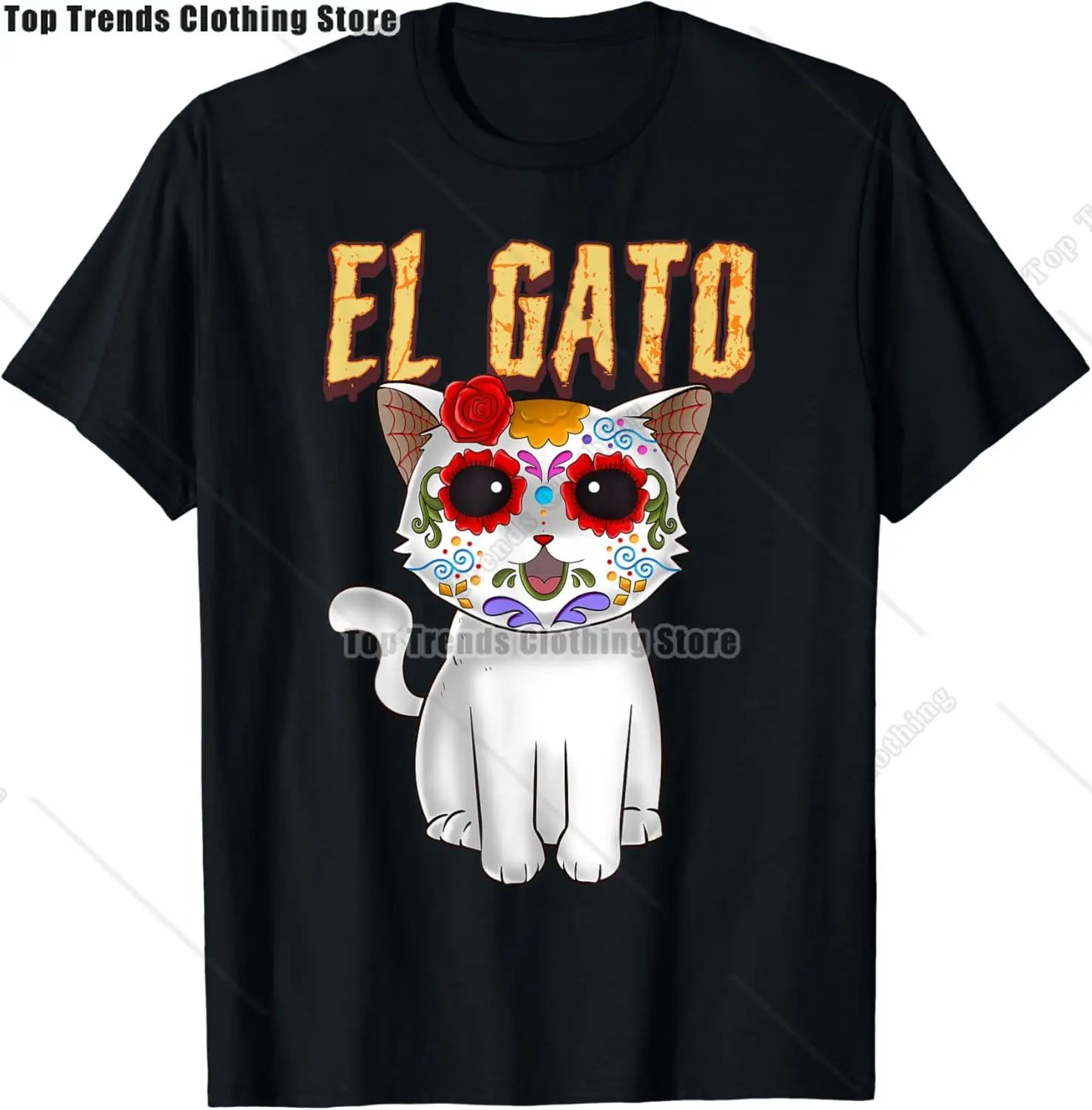 Cute Sugar Skull Cat Dia De Los Muertos Day of The Dead T-Shirt Mexican