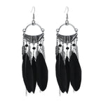 TopHanqi Bohemian Hollow Dream Catcher Leaf Feather Earrings