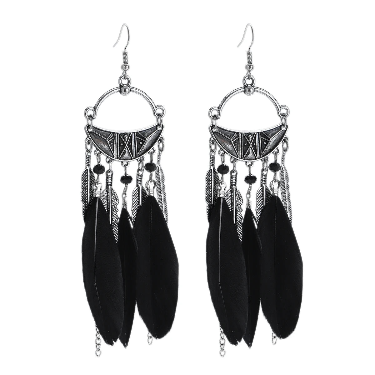 TopHanqi Bohemian Hollow Dream Catcher Leaf Feather Earrings