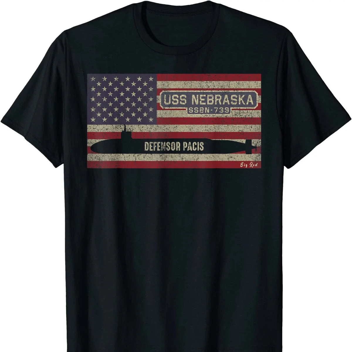 Retro American Flag Nebraska Submarine T-Shirt