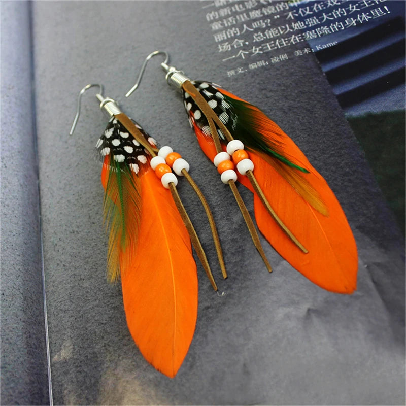 Tassel Dangling Earrings Leather Beads