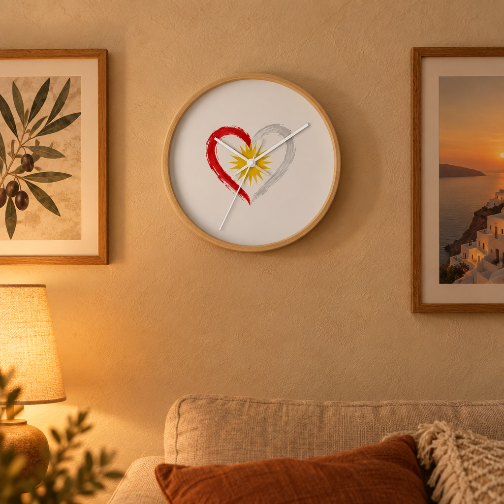 Heart clock in a cozy living room